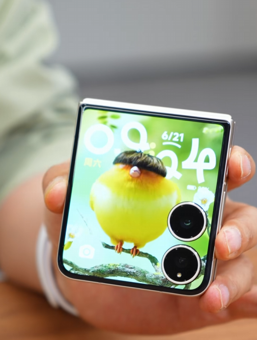 盧偉冰曬小米MIX Flip 2真機(jī) 鍋蓋頭鳥壁紙?zhí)攘?充電就炸毛