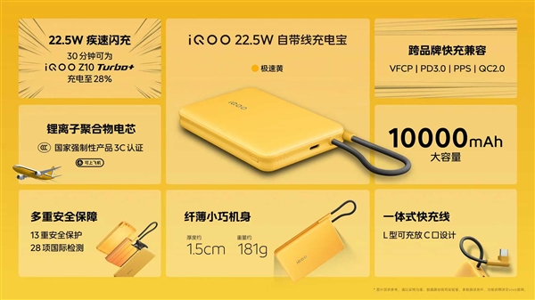 89元！iQOO發(fā)布10000mAh充電寶：3C認(rèn)證、22.5W自帶線